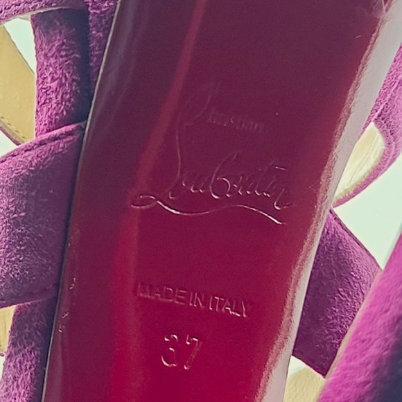 Christian Louboutin Heels Balota Fuchsia Hot Pink Multi Strap Suede Booties 37 - Picture 7 of 7